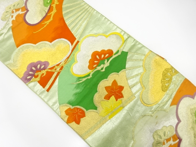 JAPANESE KIMONO / ANTIQUE FUKURO OBI / SILK / WOVEN FOLDING FAN PATTERN